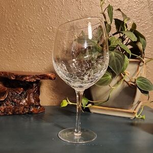 Pier 1 Angled Rim Crackle Red Wine Balloon Glass EUC, ONE ONLY